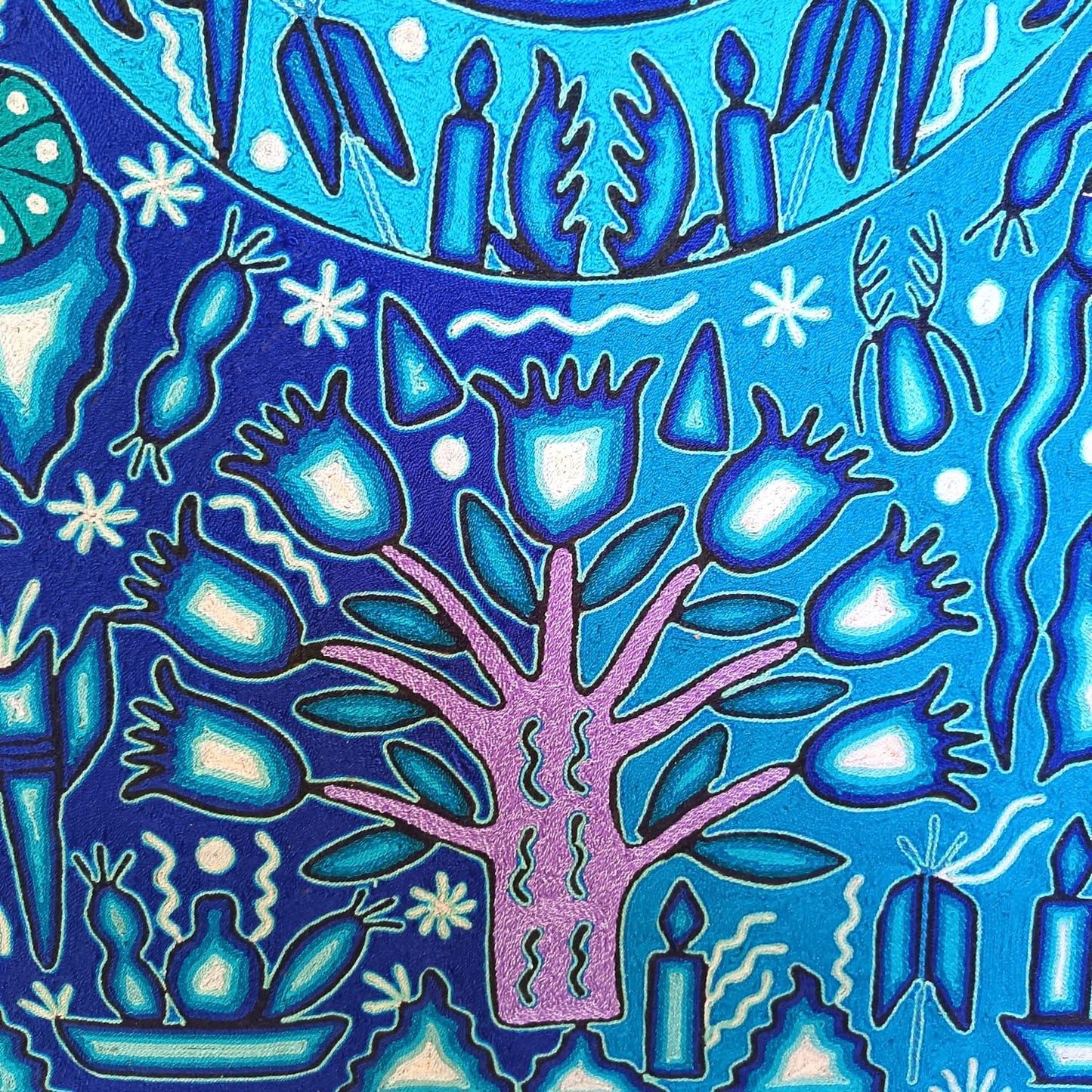 Mexican Folk Art Huichol Yarn Painting by Cooperativa Zitacua PP9073