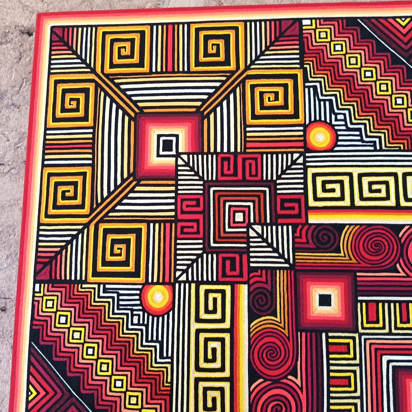 Huichol Indian Mexican Folk Art Yarn Painting Excelente Castro PP9086