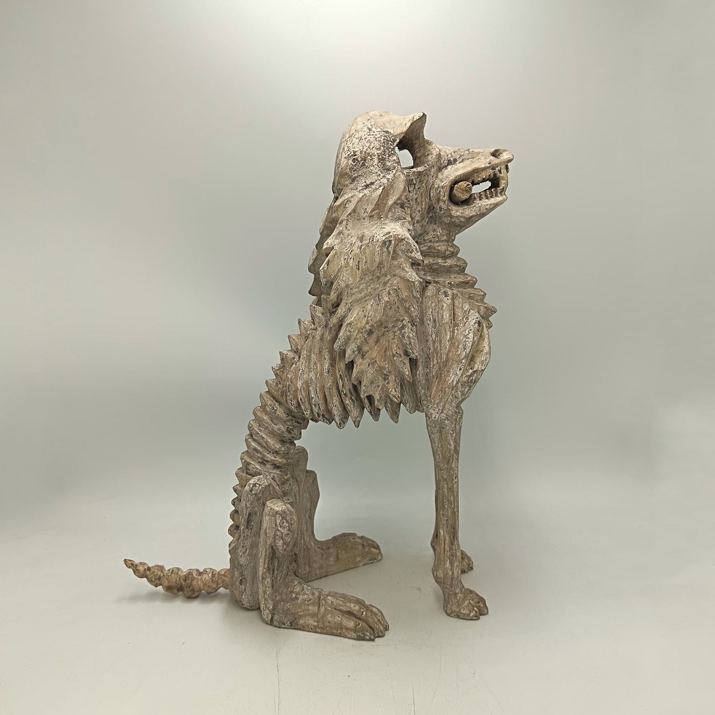 Beutiful Oaxacan Wood Carving Skeleton Dog, By Alejandrino Fuentes PP9109