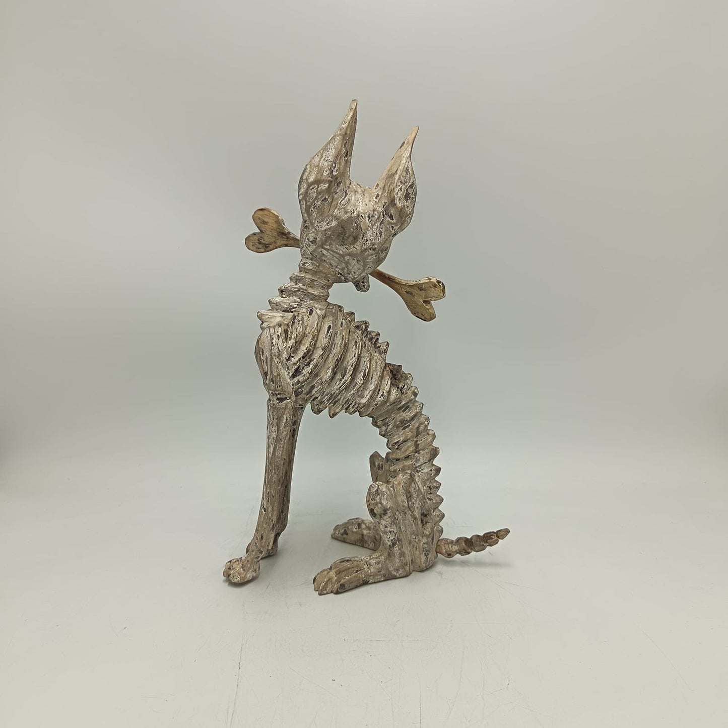 Beutiful Oaxacan Wood Carving Skeleton Dog, By Alejandrino Fuentes PP9111