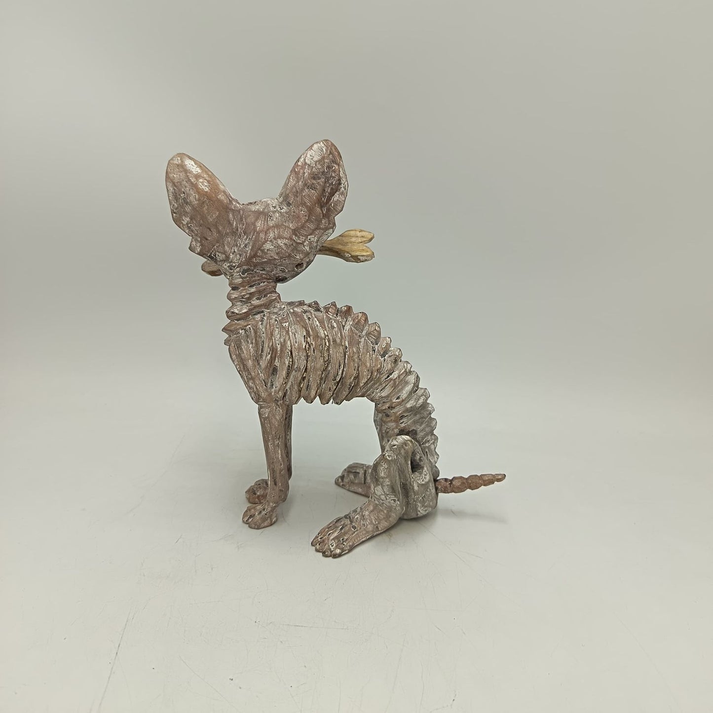 Beutiful Oaxacan Wood Carving Skeleton Dog, By Alejandrino Fuentes PP9112