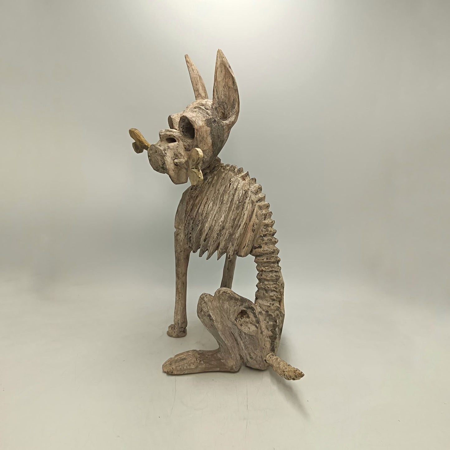 Beutiful Oaxacan Wood Carving Skeleton Dog, By Alejandrino Fuentes PP9113