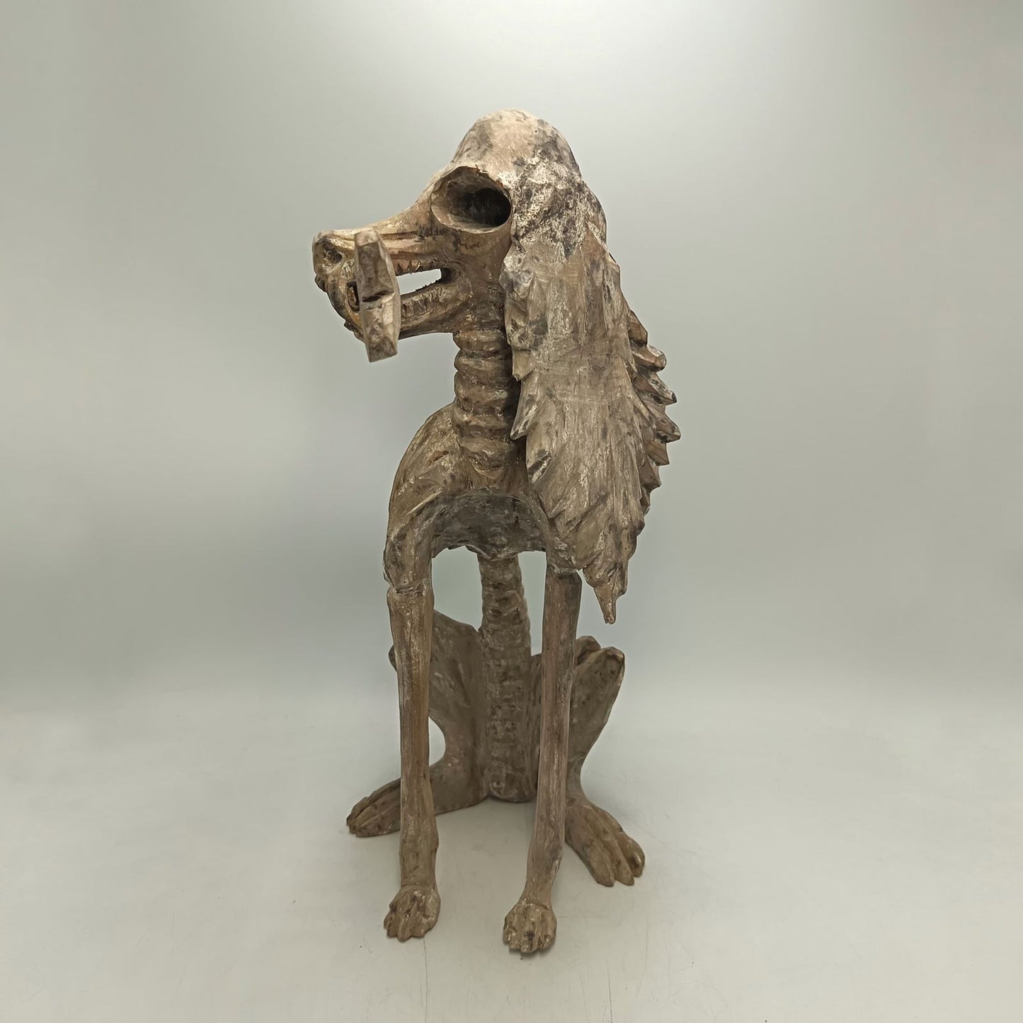 Beutiful Oaxacan Wood Carving Skeleton Dog, By Alejandrino Fuentes PP9114