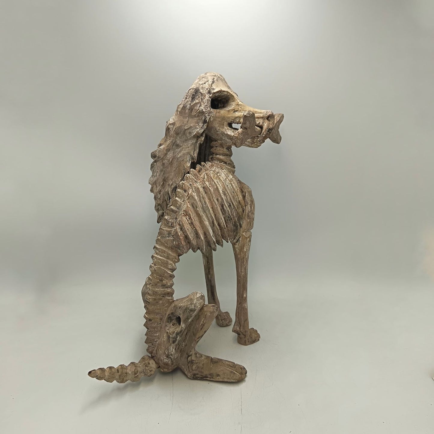 Beutiful Oaxacan Wood Carving Skeleton Dog, By Alejandrino Fuentes PP9114