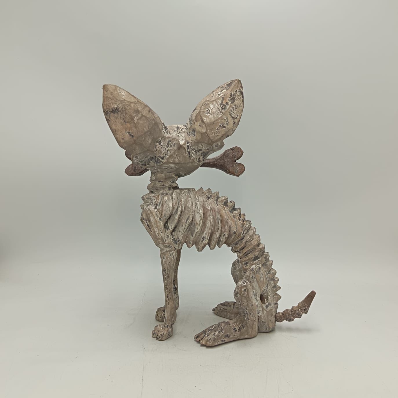Beutiful Oaxacan Wood Carving Skeleton Dog, By Alejandrino Fuentes PP9115