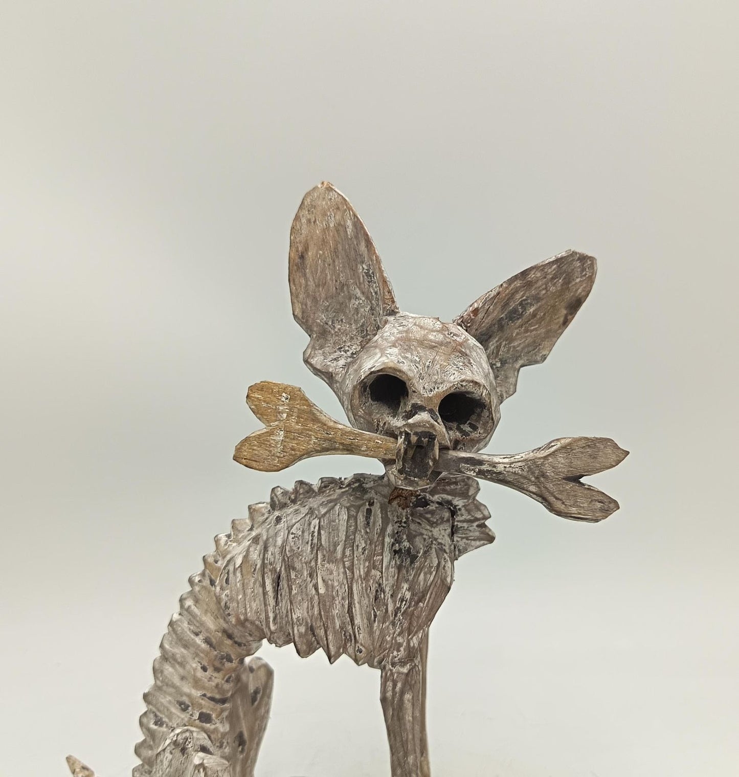 Beutiful Oaxacan Wood Carving Skeleton Dog, By Alejandrino Fuentes PP9118