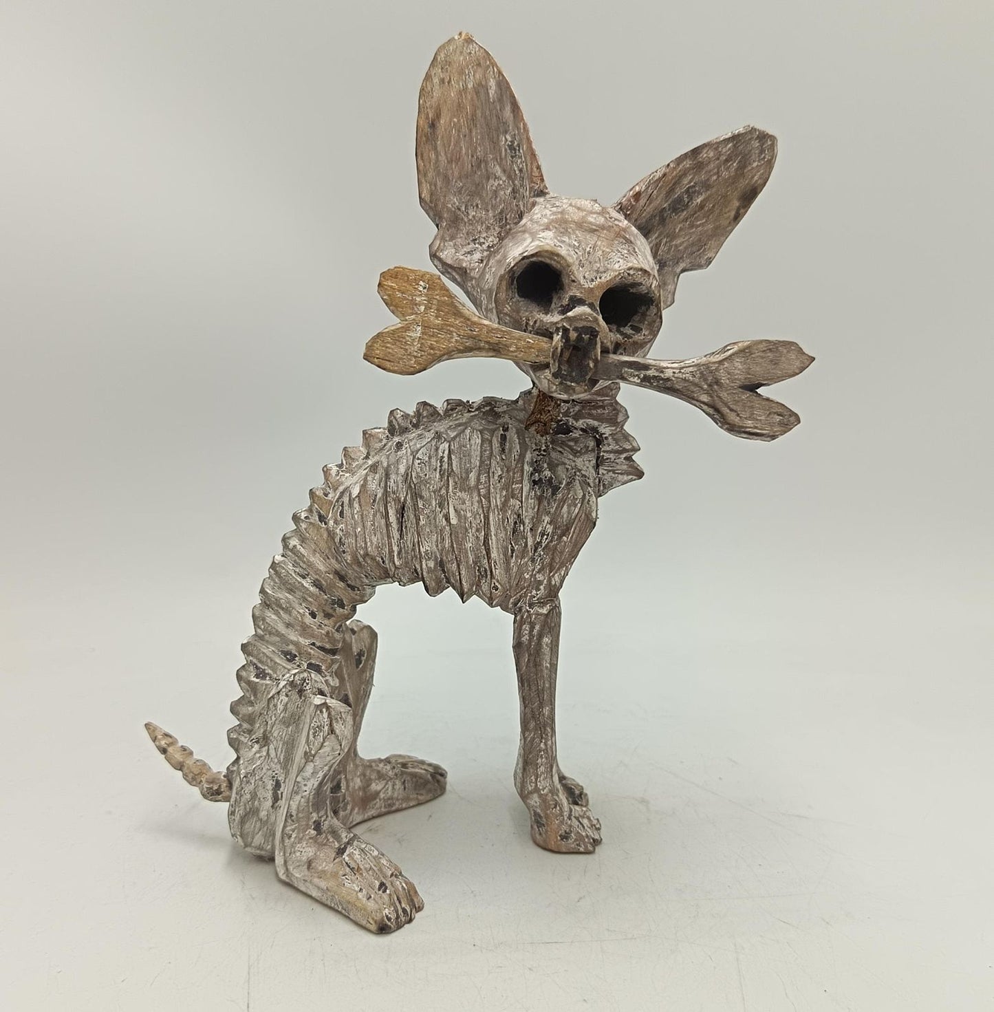 Beutiful Oaxacan Wood Carving Skeleton Dog, By Alejandrino Fuentes PP9118