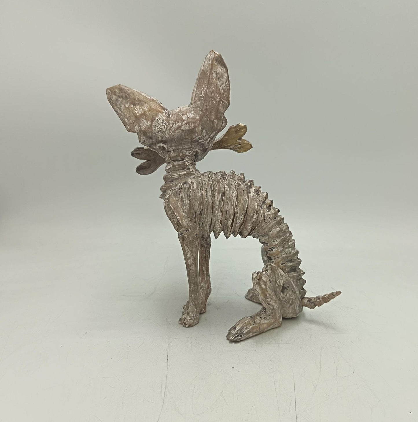 Beutiful Oaxacan Wood Carving Skeleton Dog, By Alejandrino Fuentes PP9118