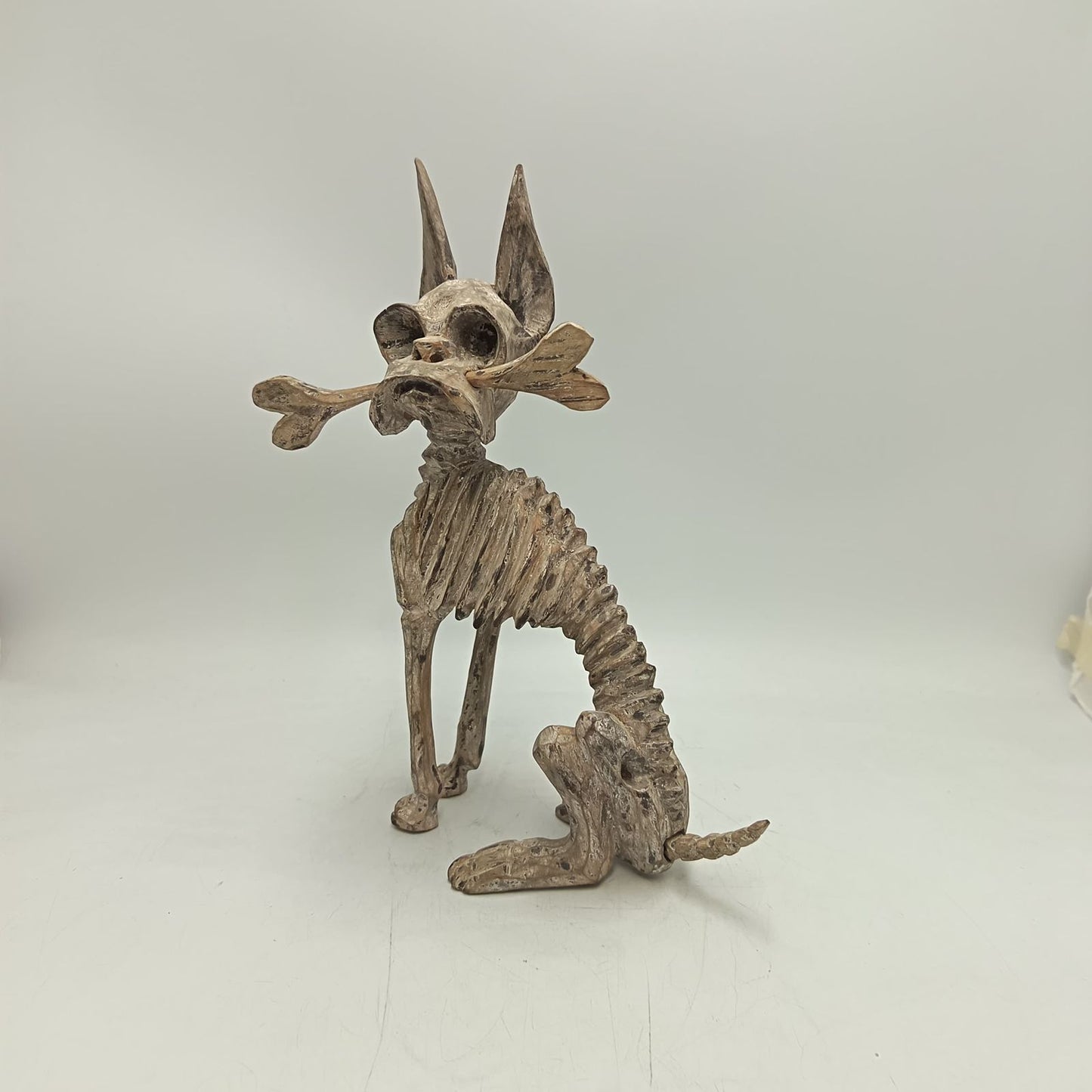 Beutiful Oaxacan Wood Carving Skeleton Dog, By Alejandrino Fuentes PP9119