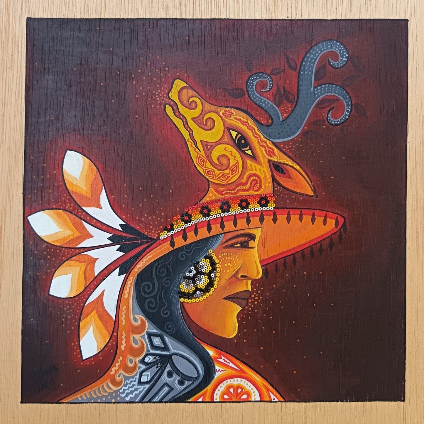 Huichol Mexican Folk Art Yarn Painting by Neikame PP9037 Oaxaca