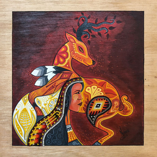 Huichol Mexican Folk Art Yarn Painting by Neikame PP9038