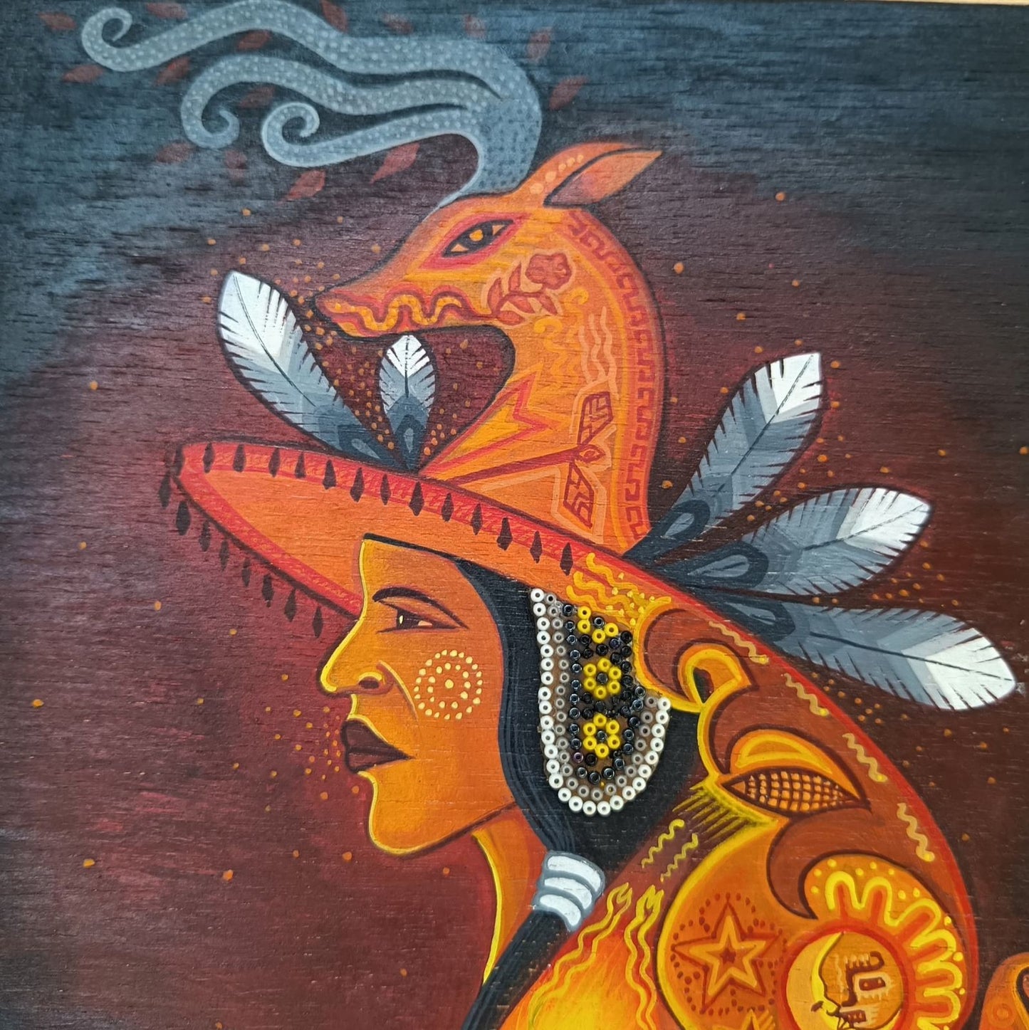 Huichol Mexican Folk Art Yarn Painting by Neikame PP9039