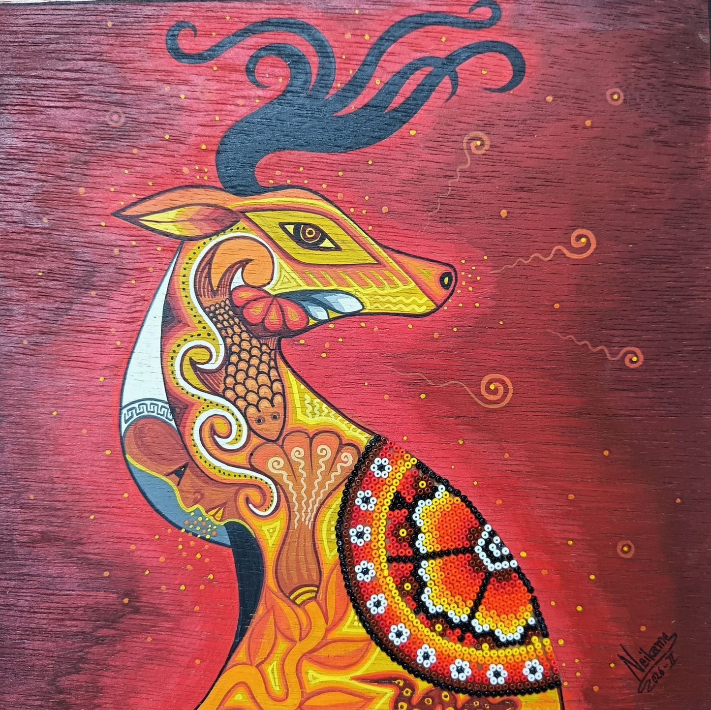Huichol Mexican Folk Art Yarn Painting by Neikame PP9041