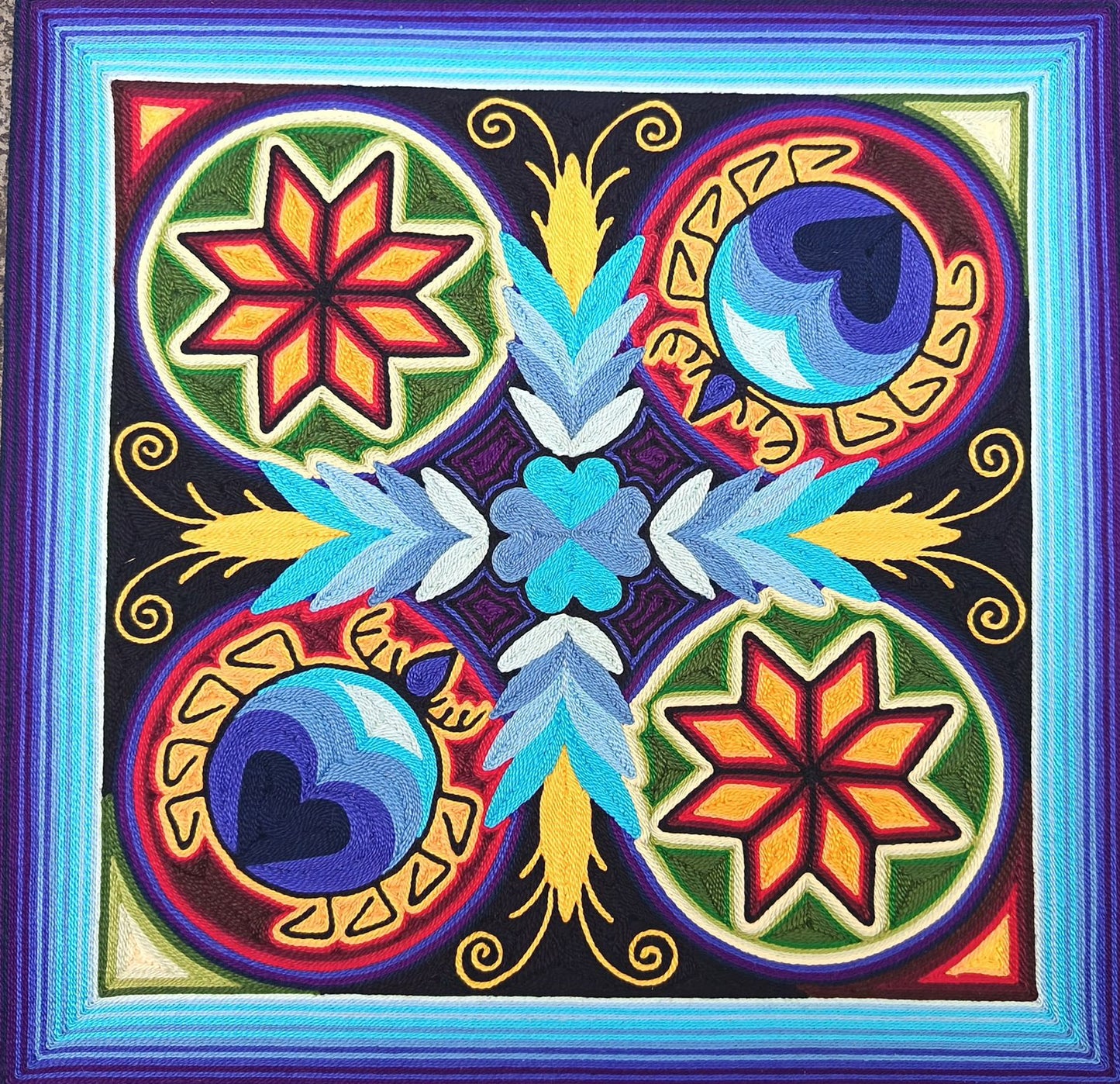 Huichol Yarn Painting Mexican Folk Art By Alfredo Meraz Reyna PP9075