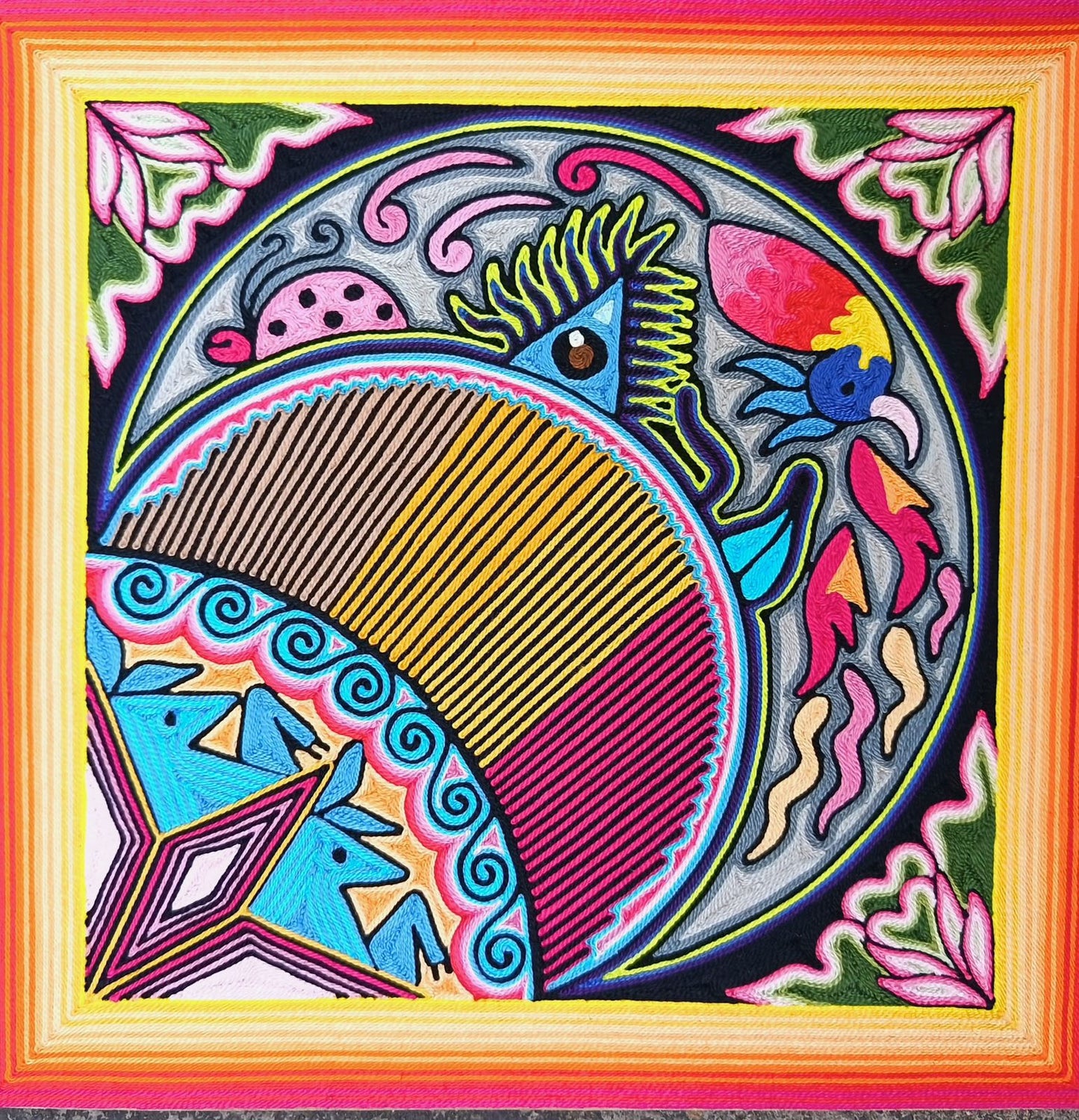Huichol Yarn Painting Mexican Folk Art By Alfredo Meraz Reyna PP9080 Oaxaca
