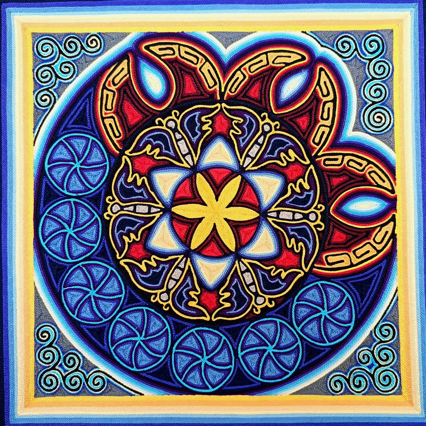 Huichol Yarn Painting Mexican Folk Art By Alfredo Meraz Reyna PP9084