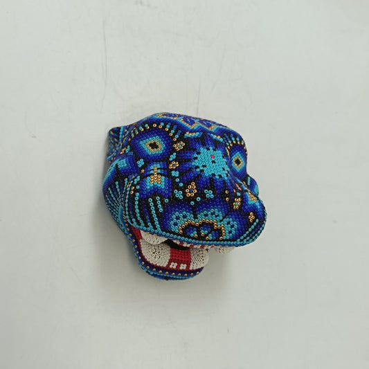 Huichol Mexican Hand Beaded Jaguar Head By Isandro Villa Lopez PP9090