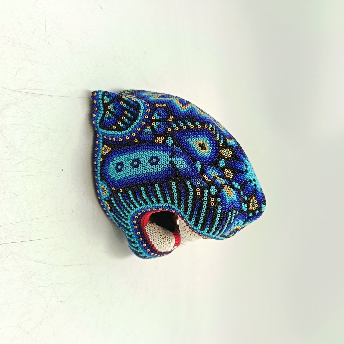 Huichol Mexican Hand Beaded Jaguar Head By Isandro Villa Lopez PP9090