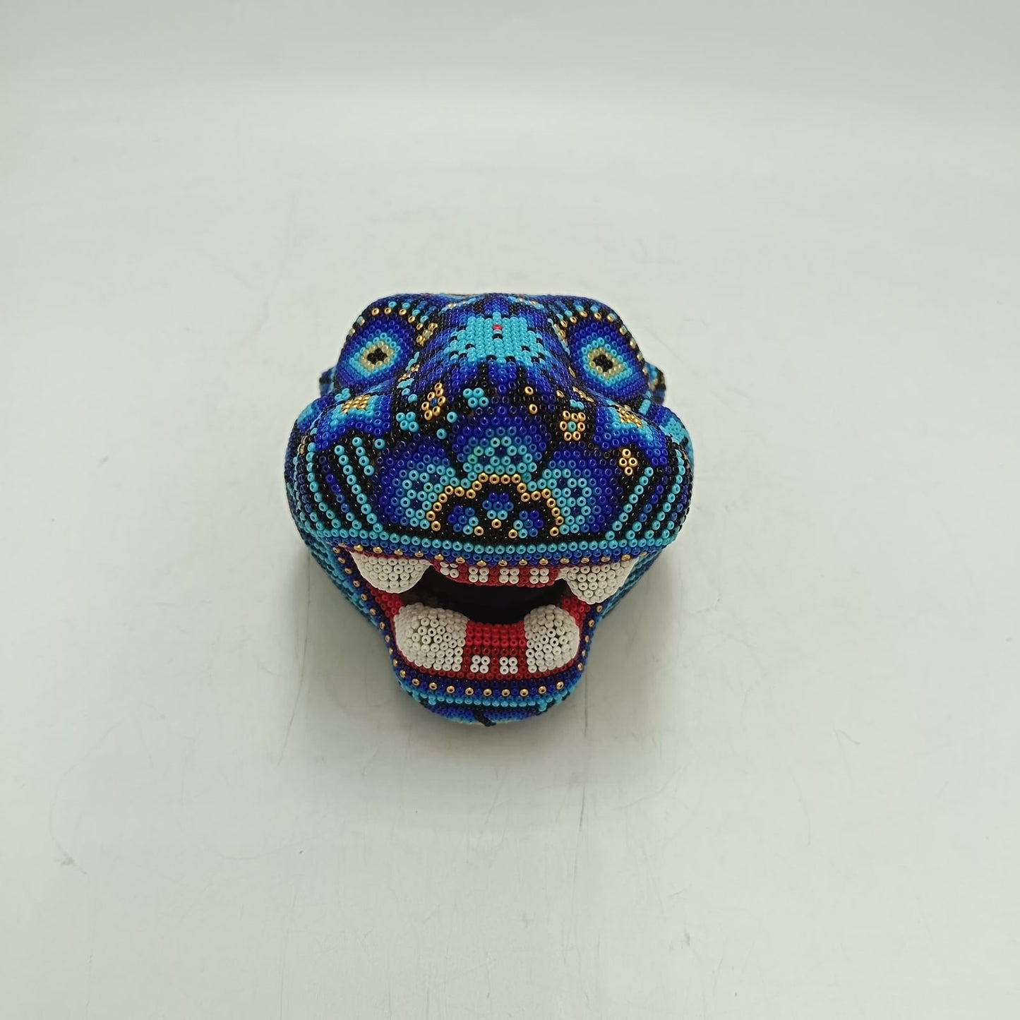 Huichol Mexican Hand Beaded Jaguar Head By Isandro Villa Lopez PP9090