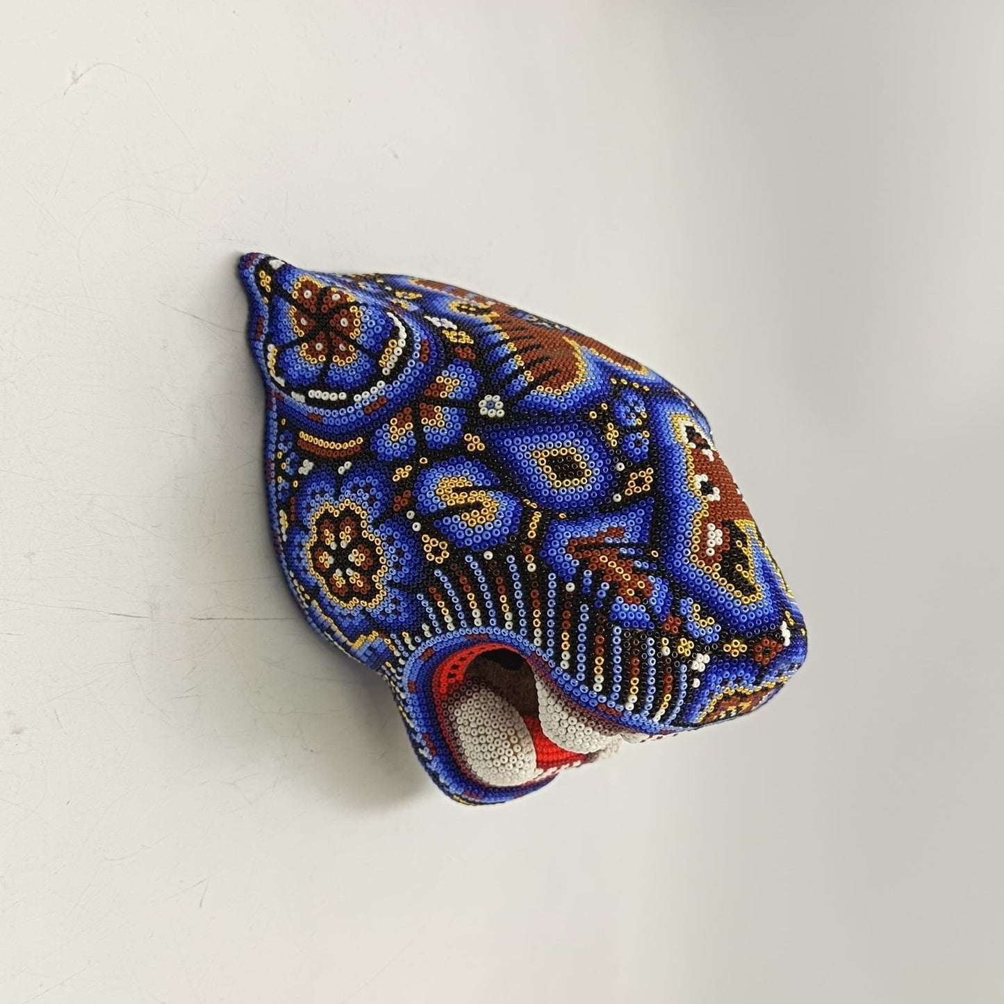 Huichol Mexican Hand Beaded Jaguar Head By Isandro Villa Lopez PP9091