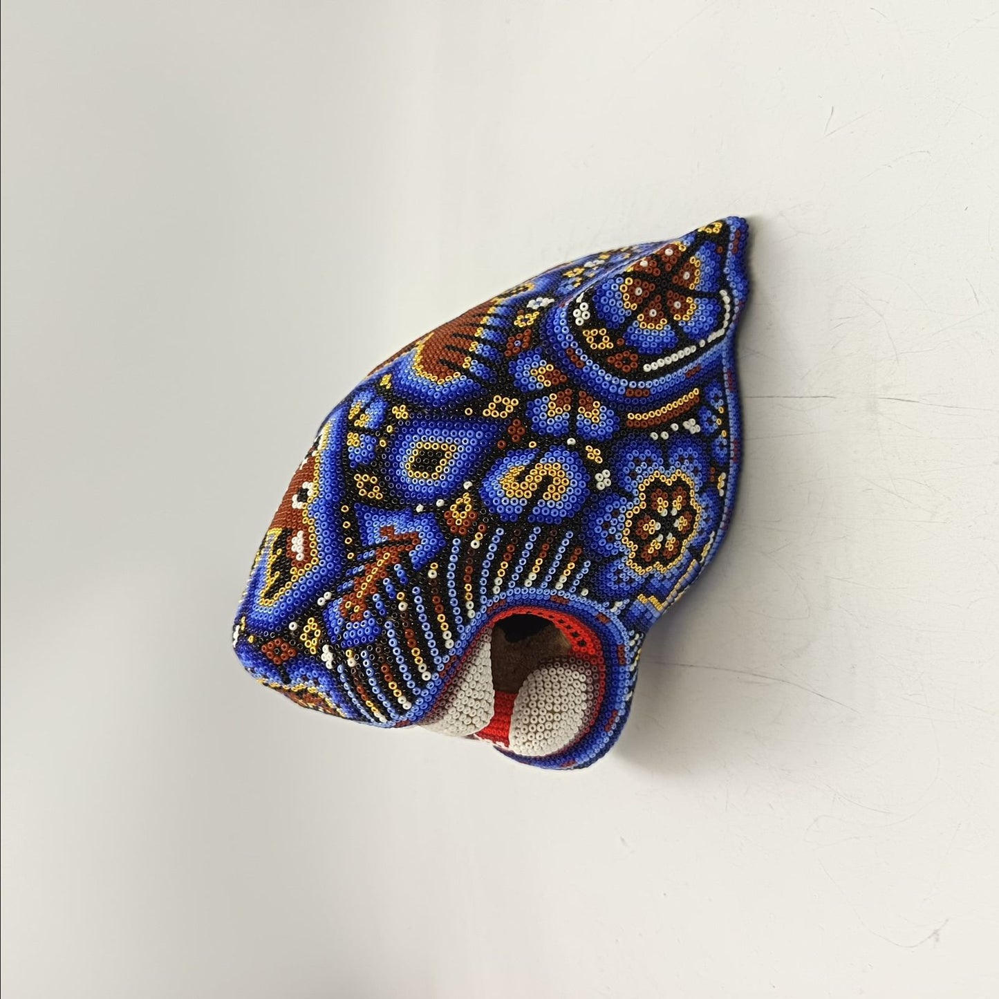 Huichol Mexican Hand Beaded Jaguar Head By Isandro Villa Lopez PP9091