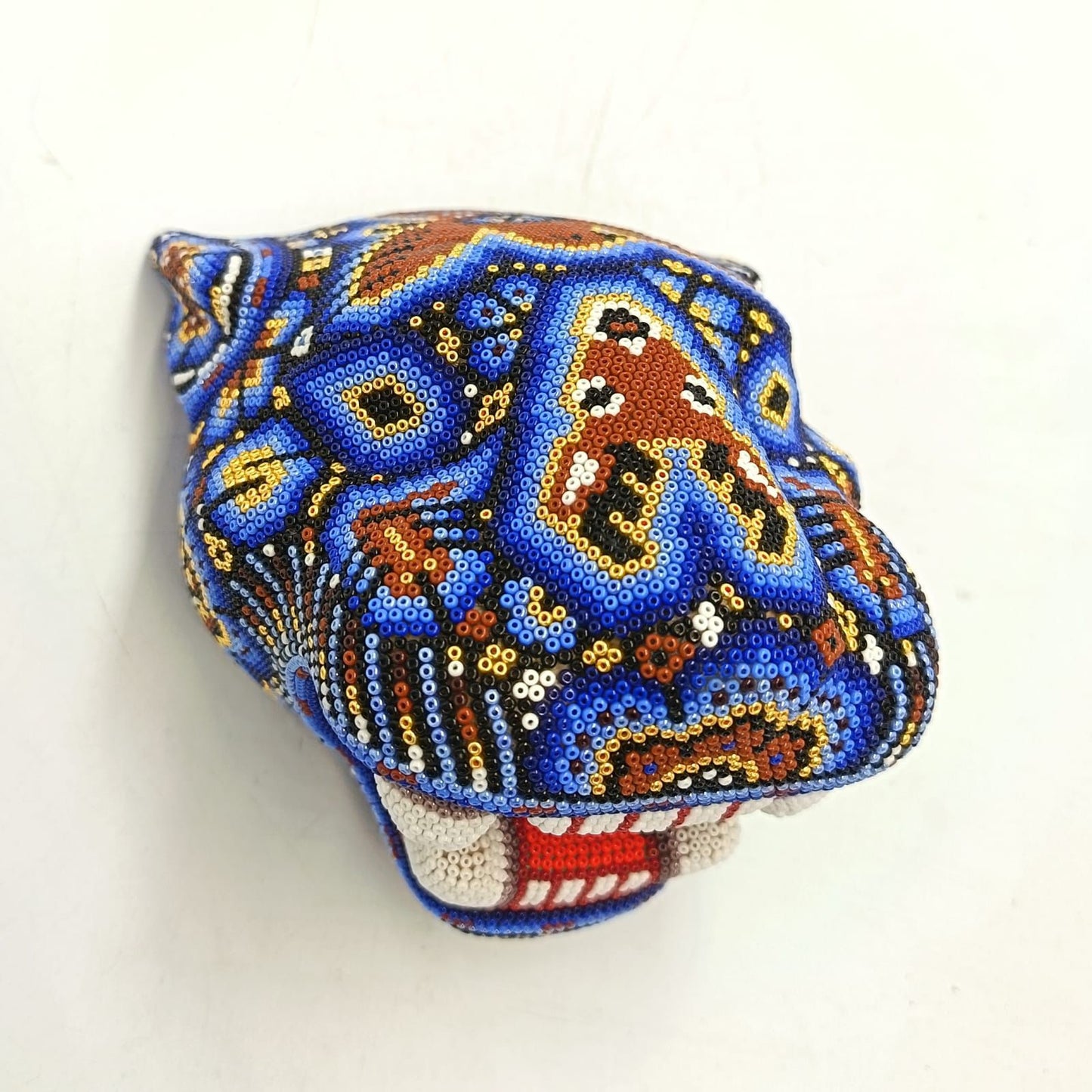 Huichol Mexican Hand Beaded Jaguar Head By Isandro Villa Lopez PP9091
