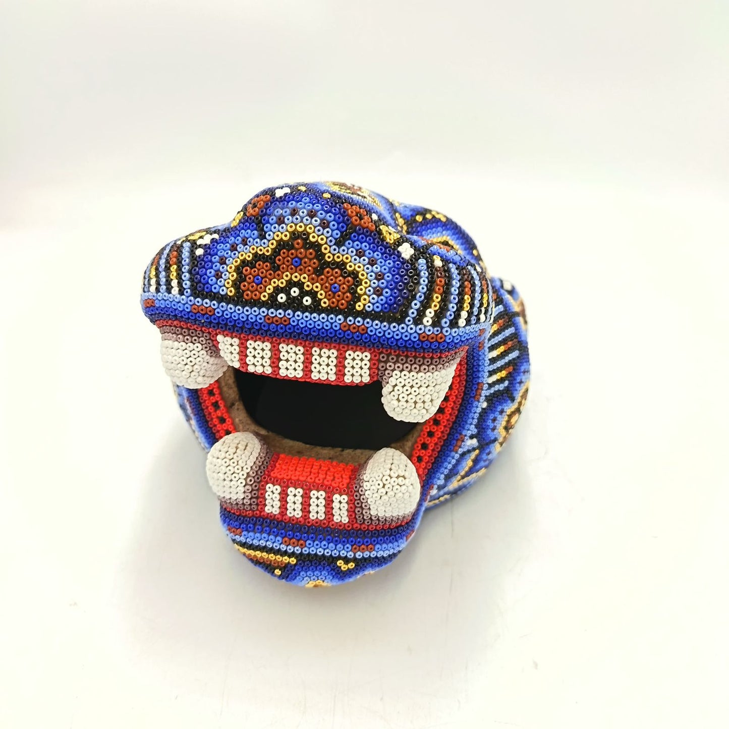 Huichol Mexican Hand Beaded Jaguar Head By Isandro Villa Lopez PP9091