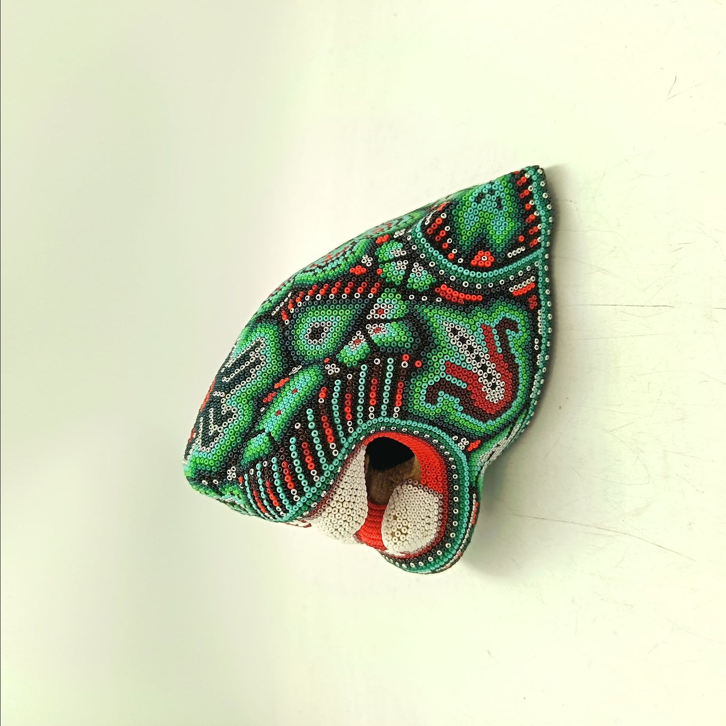 Huichol Mexican Hand Beaded Jaguar Head By Isandro Villa Lopez PP9093