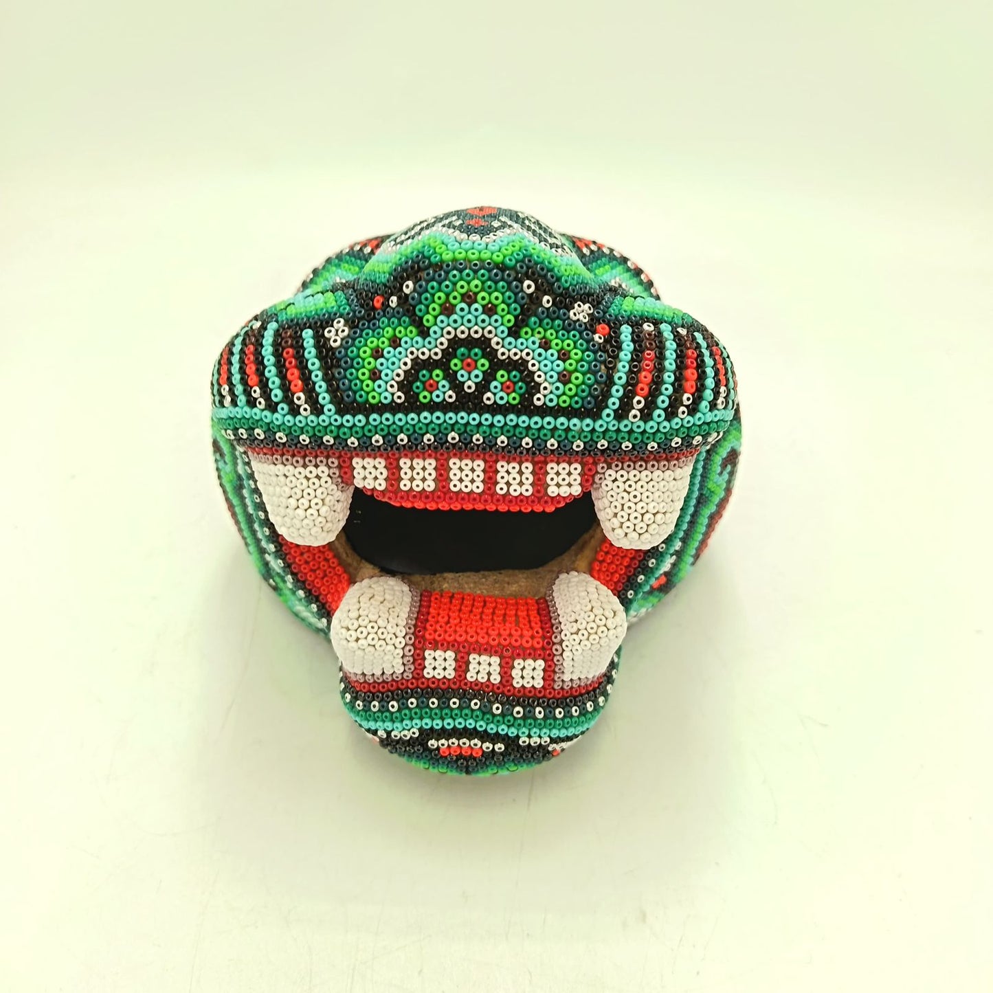 Huichol Mexican Hand Beaded Jaguar Head By Isandro Villa Lopez PP9093