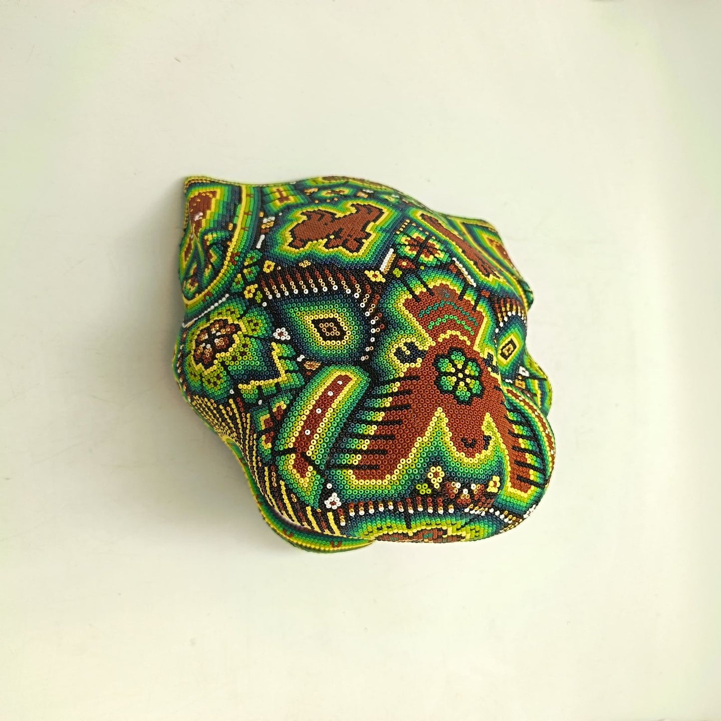 Huichol Mexican Hand Beaded Jaguar Head By Isandro Villa Lopez PP9094