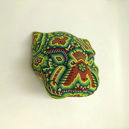 Huichol Mexican Hand Beaded Jaguar Head By Isandro Villa Lopez PP9094