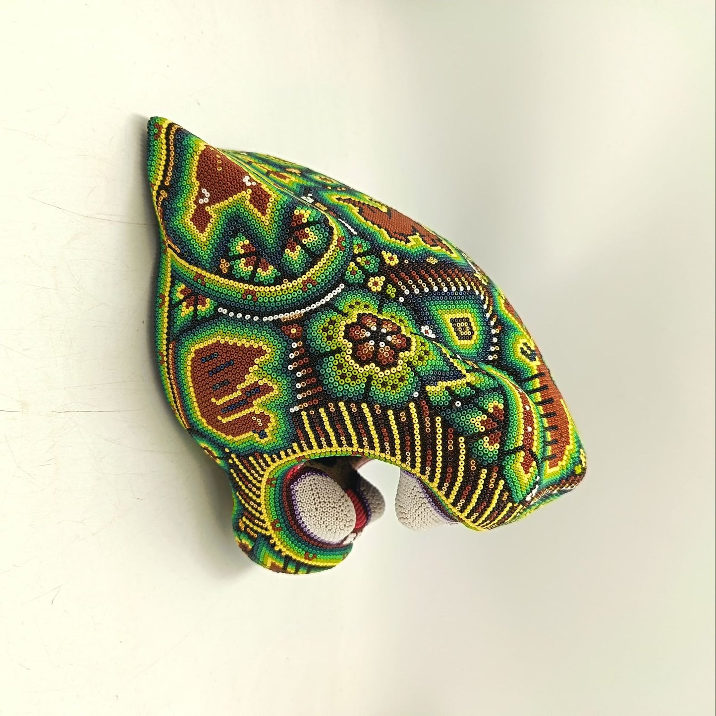 Huichol Mexican Hand Beaded Jaguar Head By Isandro Villa Lopez PP9094