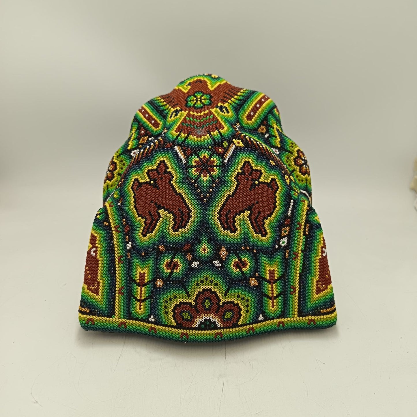 Huichol Mexican Hand Beaded Jaguar Head By Isandro Villa Lopez PP9094