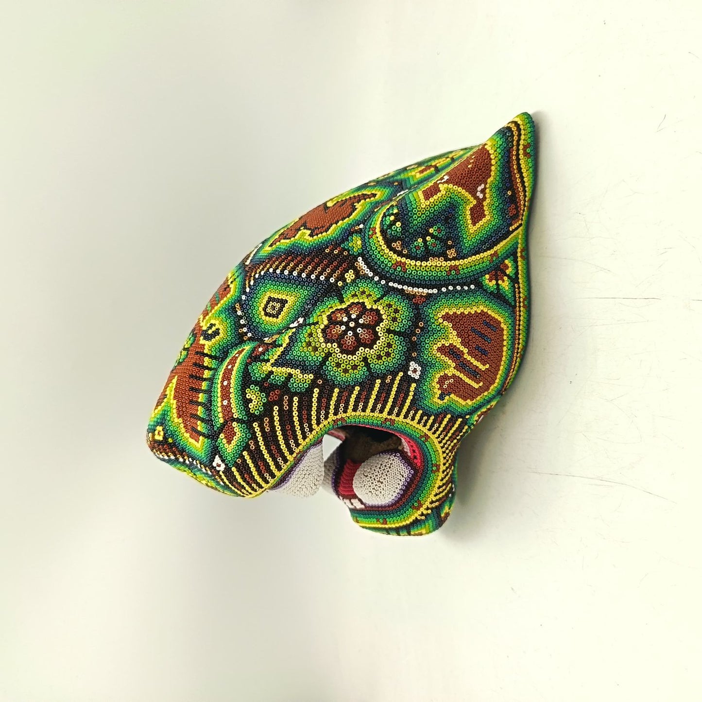 Huichol Mexican Hand Beaded Jaguar Head By Isandro Villa Lopez PP9094