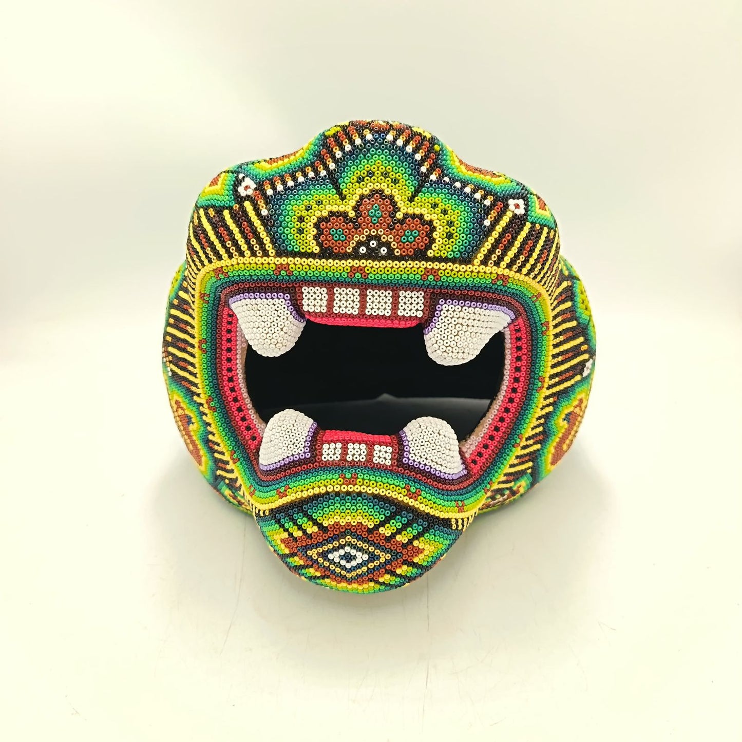 Huichol Mexican Hand Beaded Jaguar Head By Isandro Villa Lopez PP9094