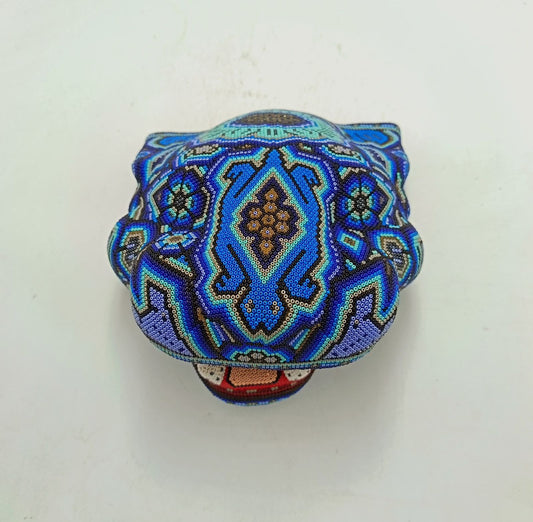 Huichol Mexican Hand Beaded Jaguar Head By Isandro Villa Lopez PP9095