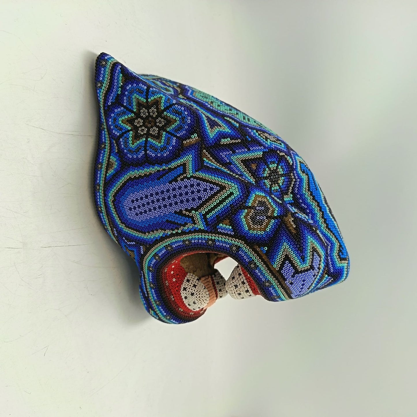 Huichol Mexican Hand Beaded Jaguar Head By Isandro Villa Lopez PP9095