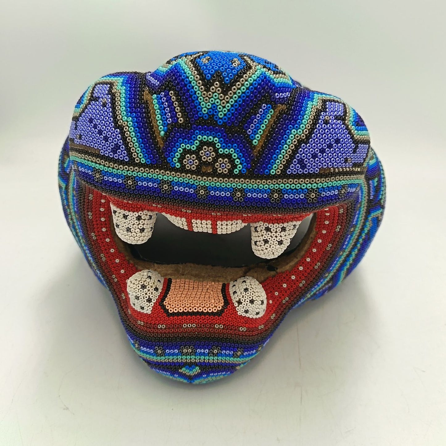 Huichol Mexican Hand Beaded Jaguar Head By Isandro Villa Lopez PP9095