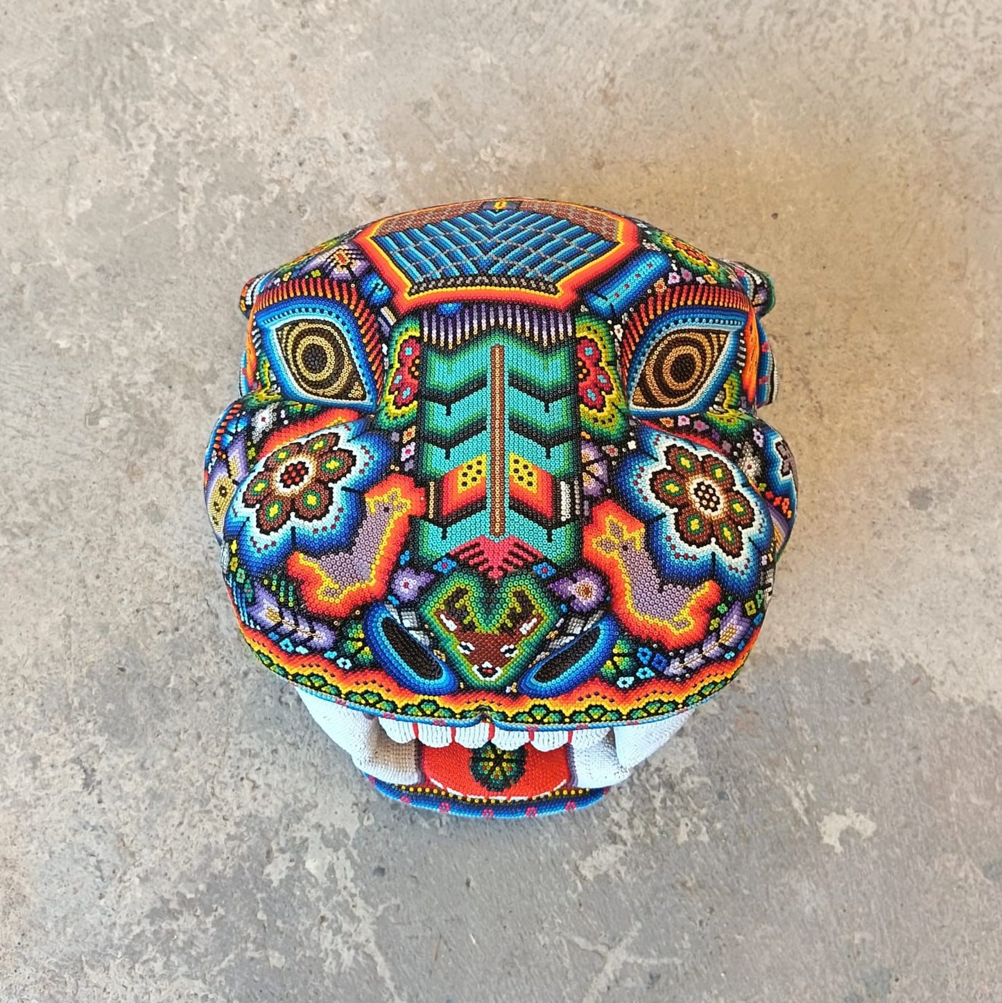 Huichol Mexican Hand Beaded Jaguar Head By Isandro Villa Lopez PP9096