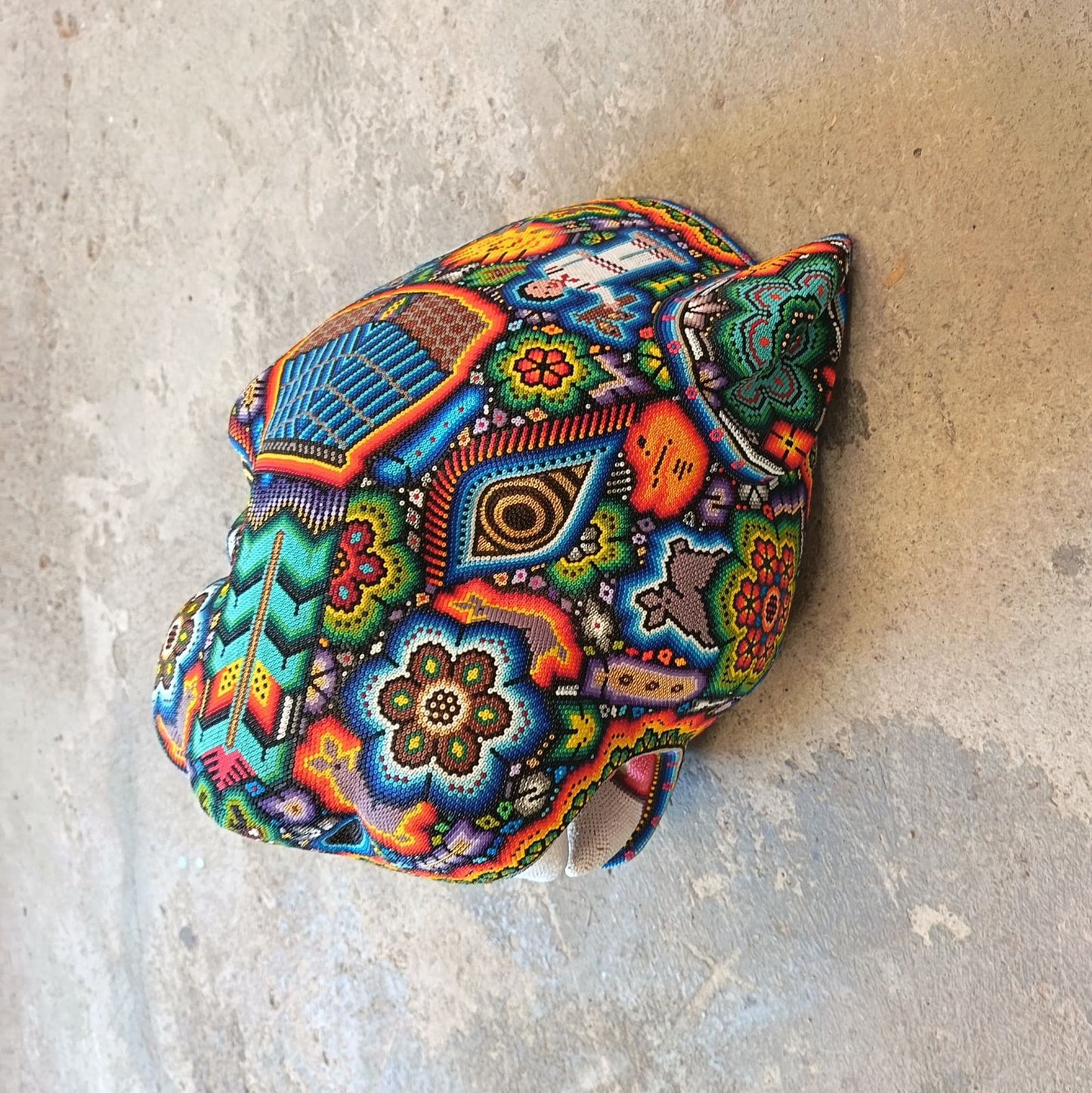 Huichol Mexican Hand Beaded Jaguar Head By Isandro Villa Lopez PP9096