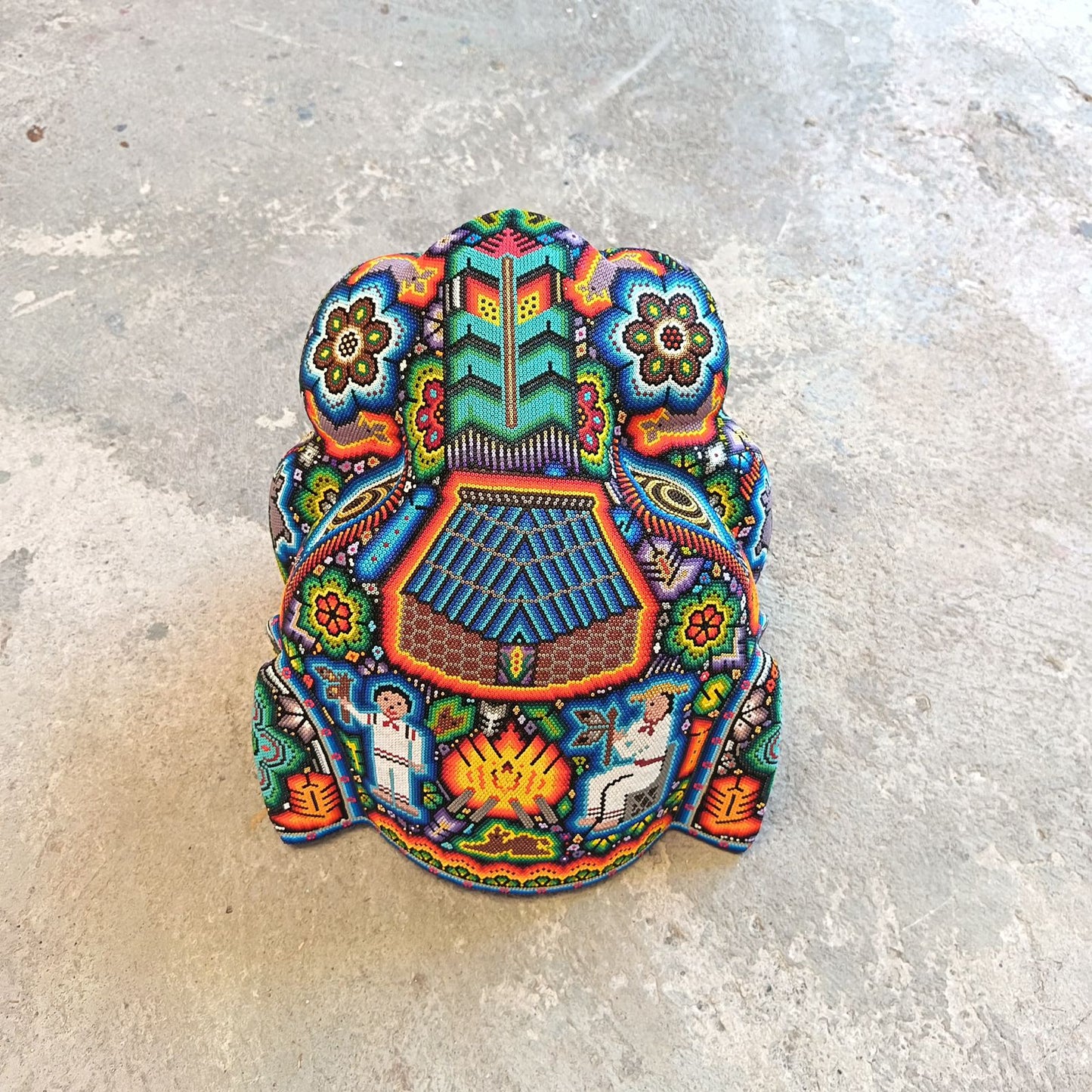 Huichol Mexican Hand Beaded Jaguar Head By Isandro Villa Lopez PP9096