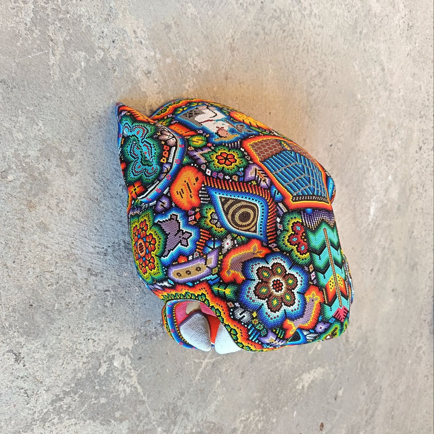 Huichol Mexican Hand Beaded Jaguar Head By Isandro Villa Lopez PP9096