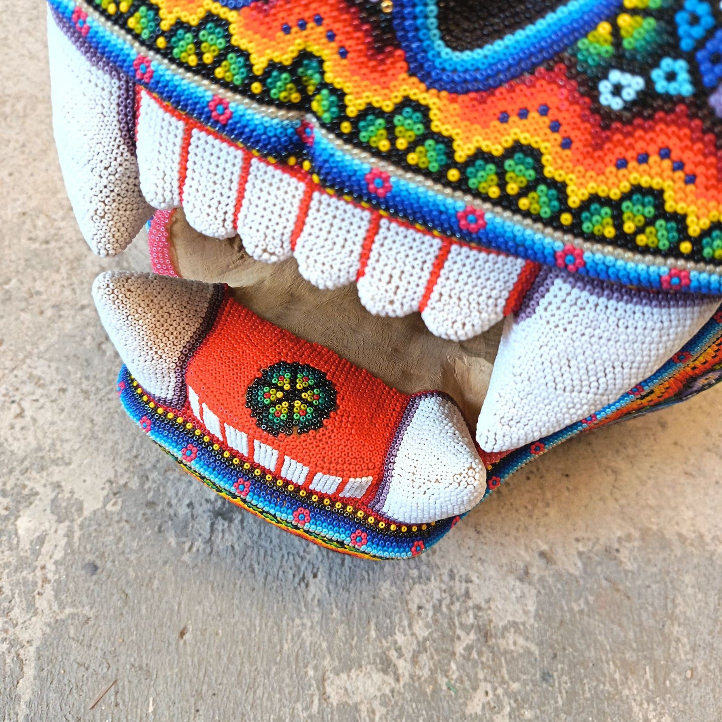 Huichol Mexican Hand Beaded Jaguar Head By Isandro Villa Lopez PP9096