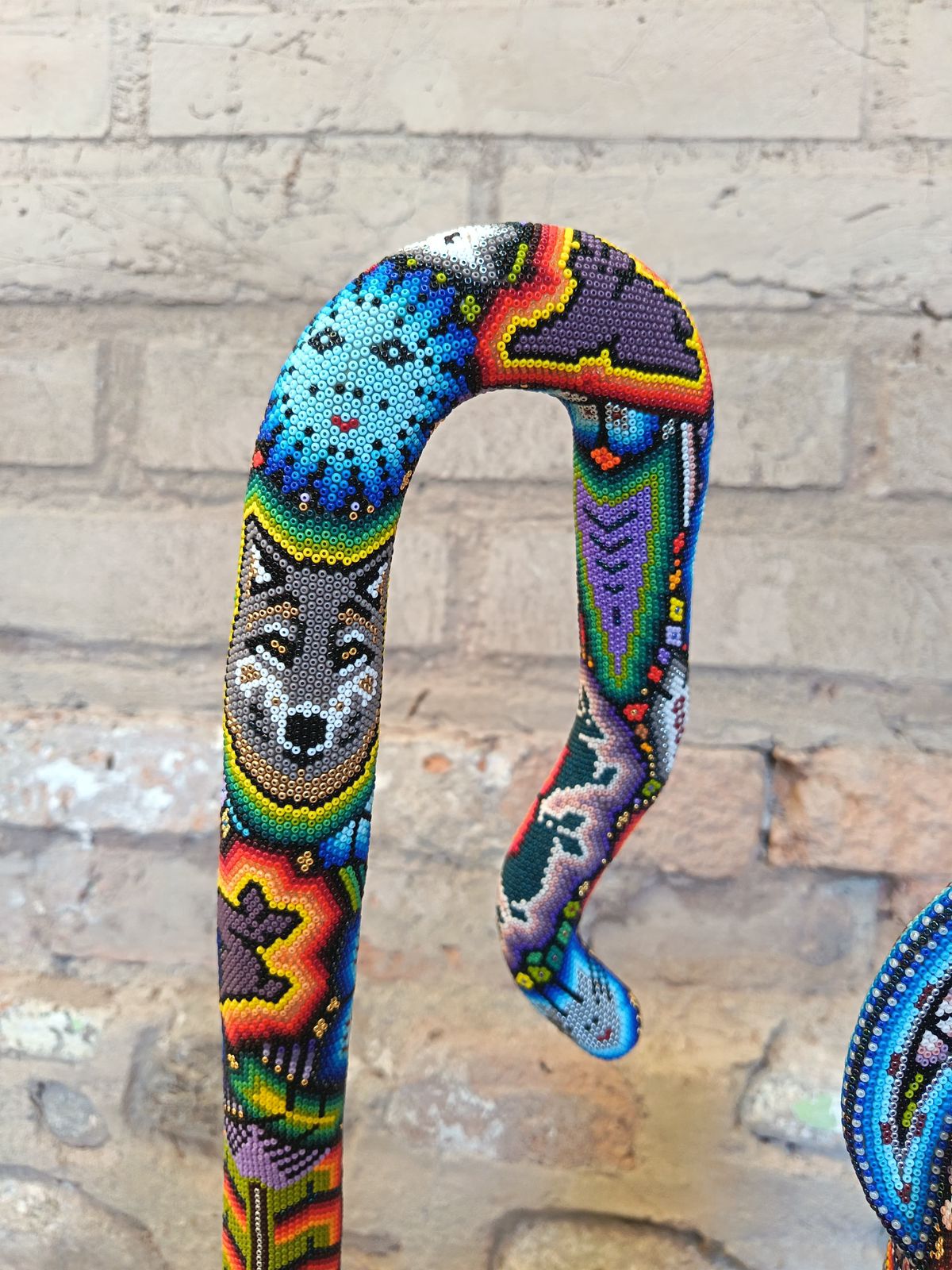 Mexican Huichol Hand Beaded Art, Cat By Isandro Villa Lopez PP9097