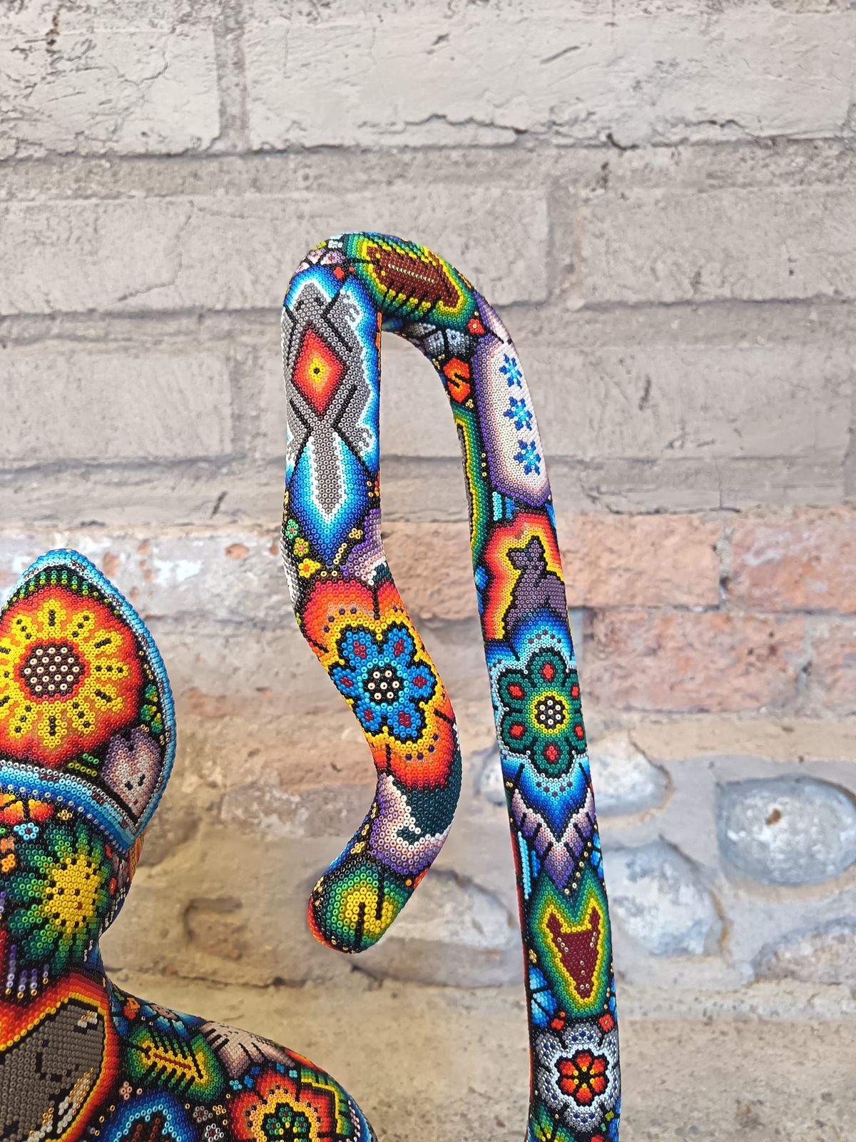 Mexican Huichol Hand Beaded Art, Cat By Isandro Villa Lopez PP9097