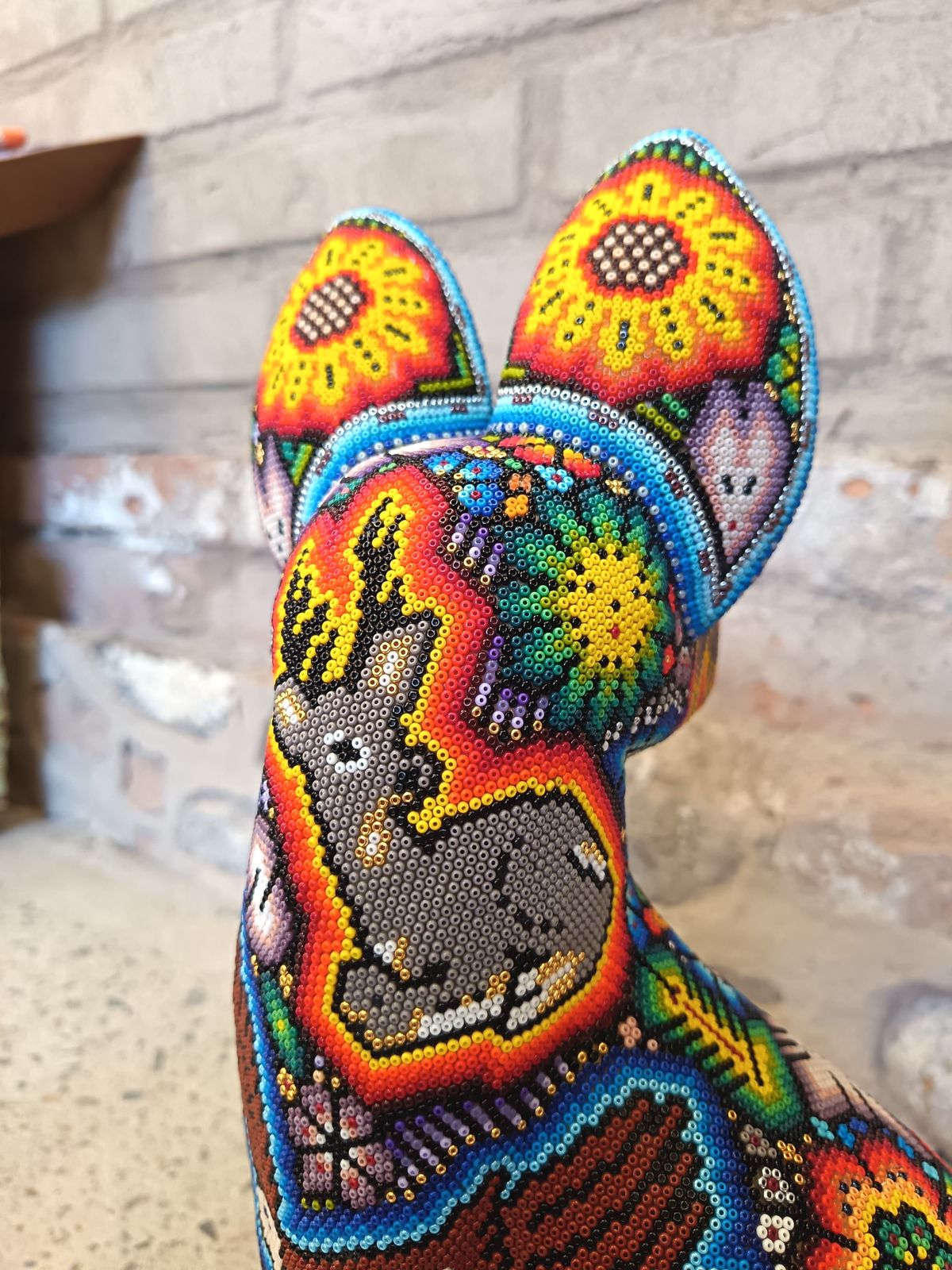 Mexican Huichol Hand Beaded Art, Cat By Isandro Villa Lopez PP9097
