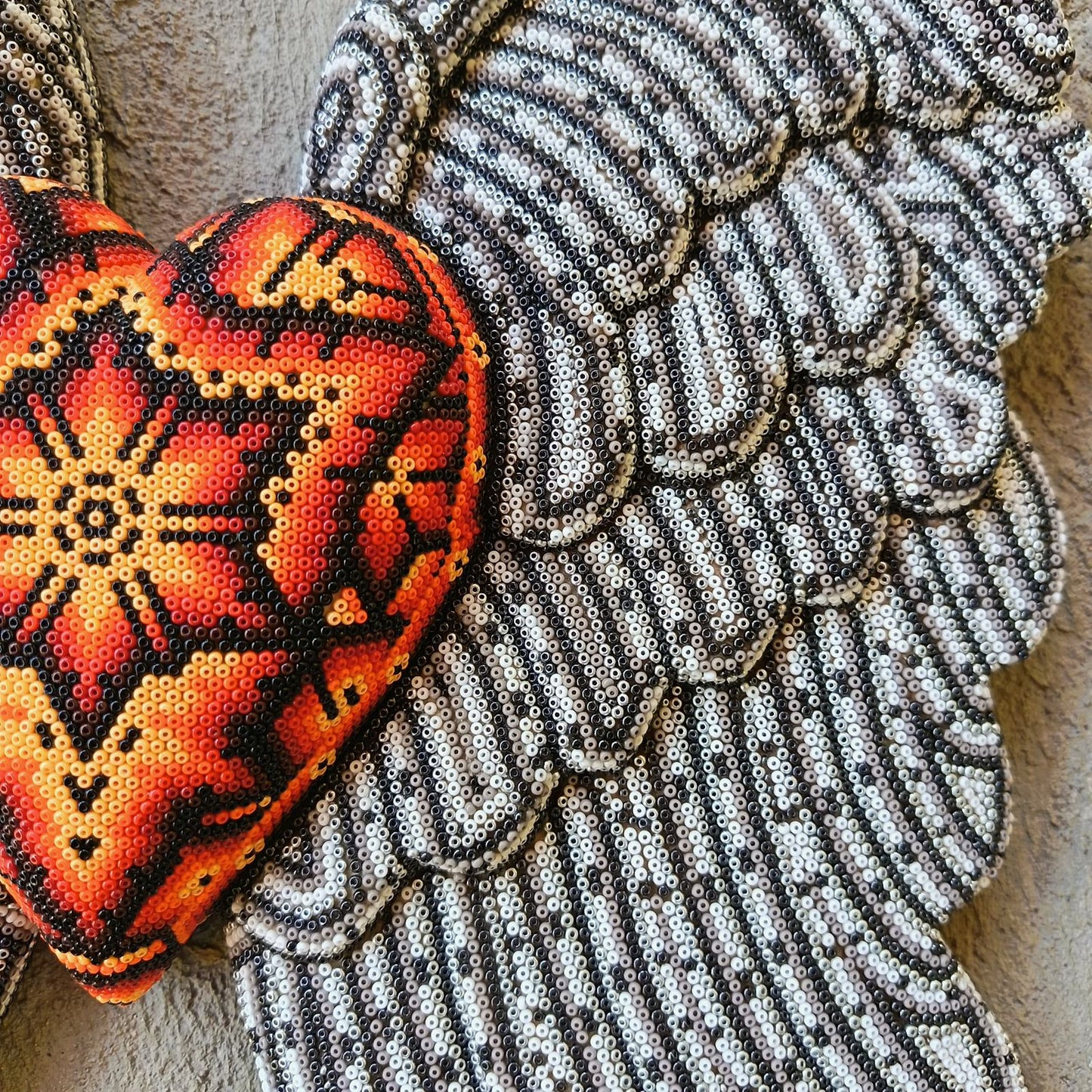 Mexican Huichol Hand Beaded Art, Heart with Wings By Isandro Villa Lopez PP9106