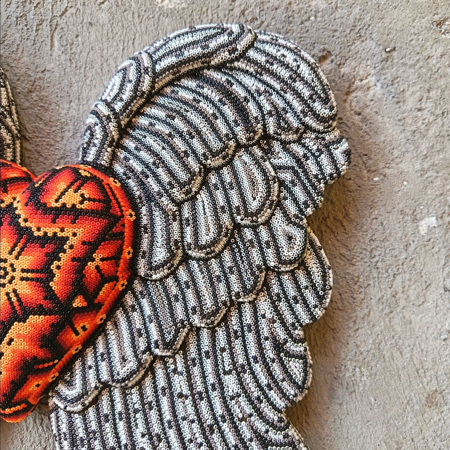 Mexican Huichol Hand Beaded Art, Heart with Wings By Isandro Villa Lopez PP9106