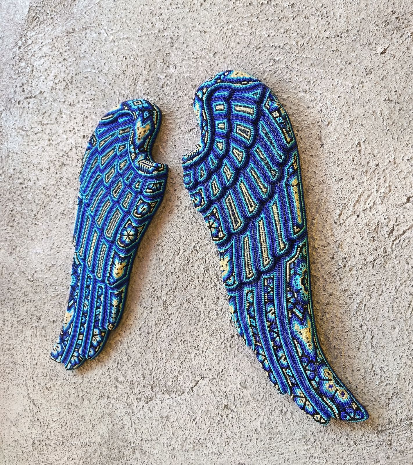 Mexican Huichol Hand Beaded Art, Pair of Wings By Isandro Villa Lopez PP9107