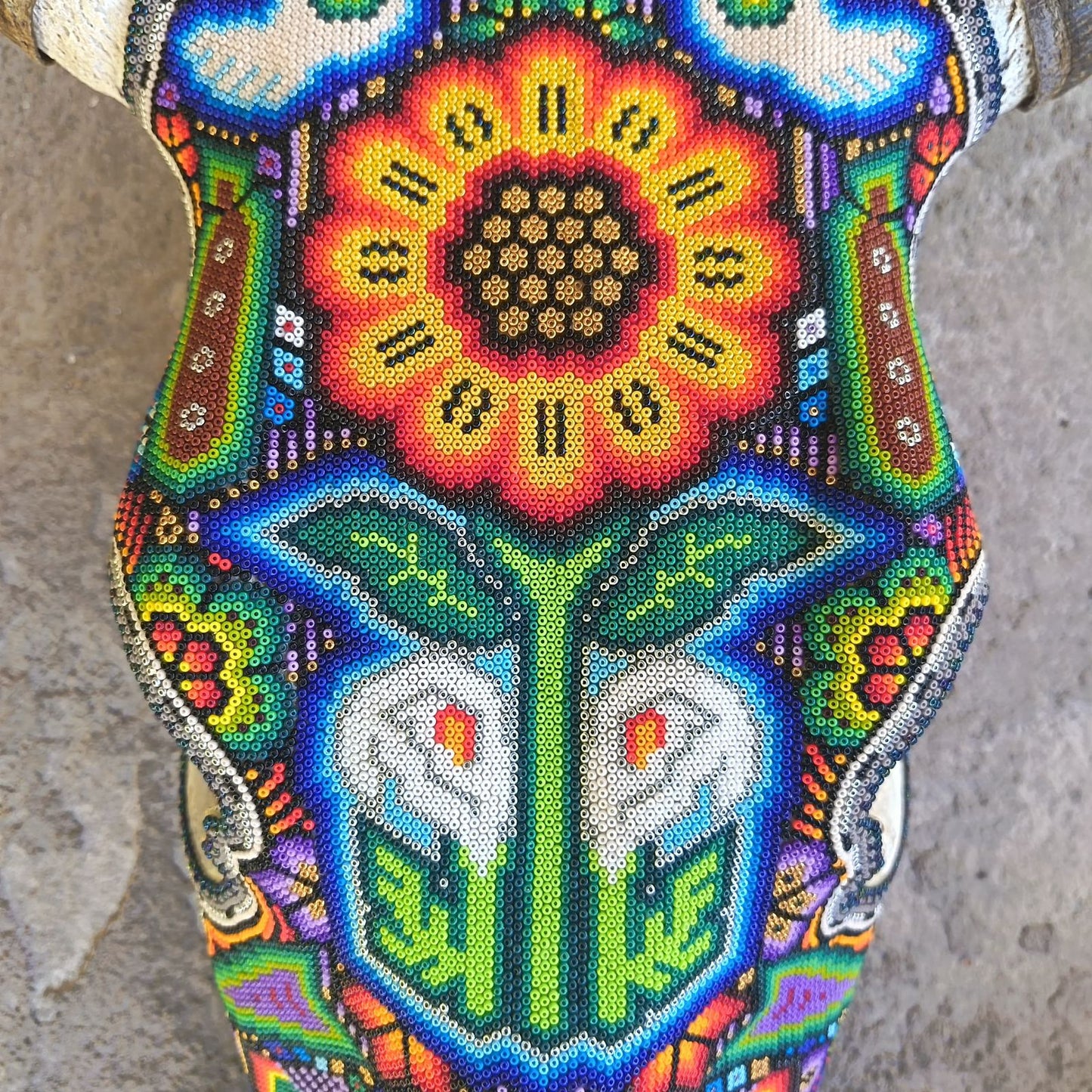 Mexican Folk Art Huichol Hand Beaded Bull Skull By Isandro Villa Lopez PP9108